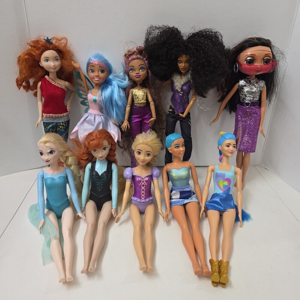 Disney Frozen Barbie Monster High Zombie Princess Fashion Dolls Mixed Lot of 10